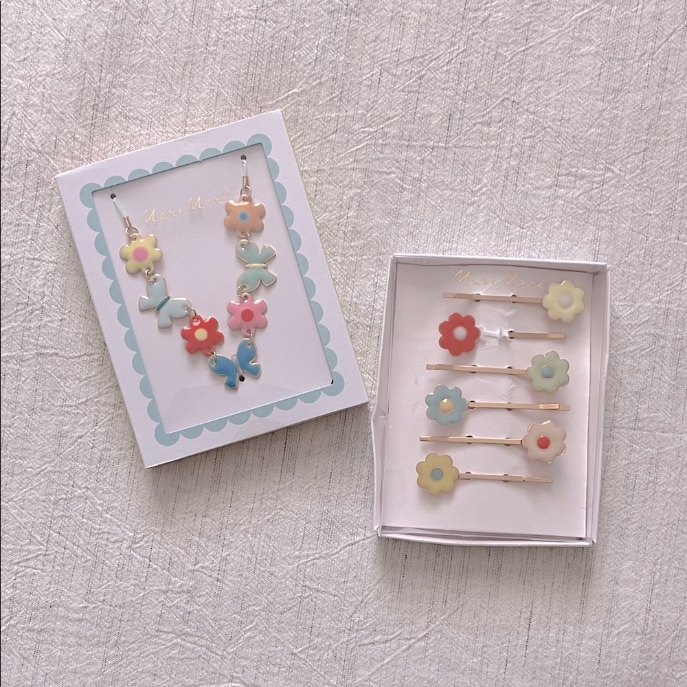Meri Meri Girls’ Butterflies & Flowers Necklace/ Daisy Enamel Hair Slides